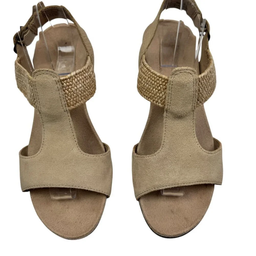 Vionic Kaytie Natural Raffia/Woven Cork Wedge Comfort Sandals Women's Size 7